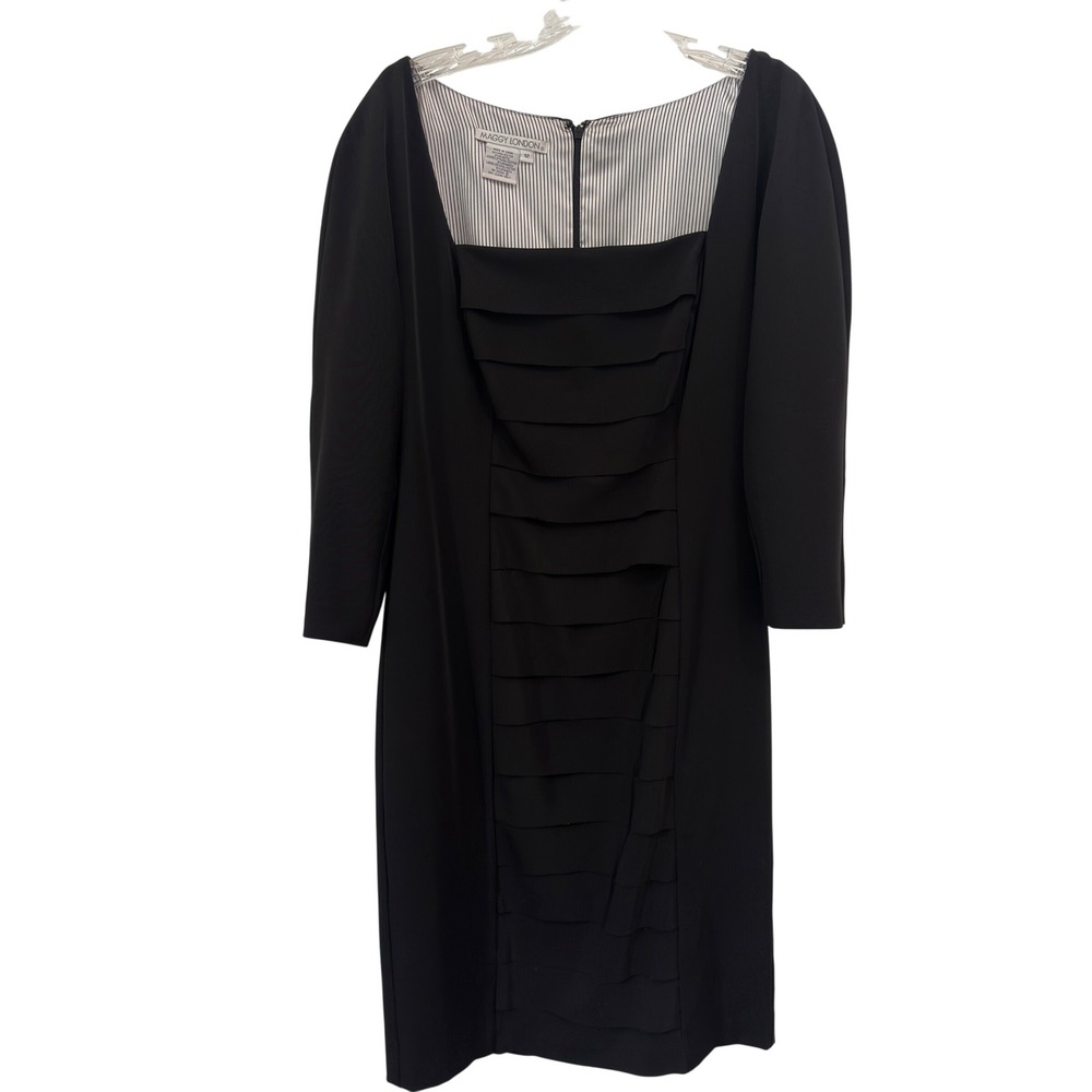 Maggy London Dress Black Tiered Ruffle Sheath Square Neck Cocktail Size 12